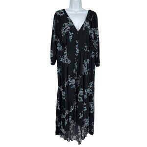 Torrid Challis Hi-Lo Womens Floral 3/4 Sleeve Button Front Midi Dress Sz 2X